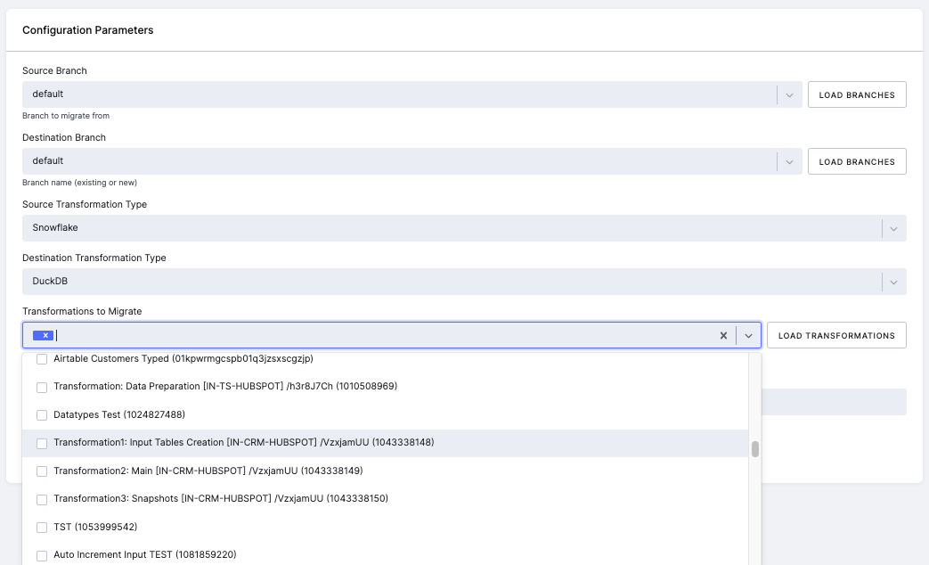 Select Transformations to Migrate